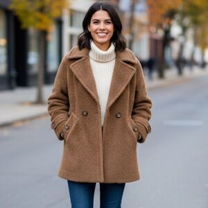 Trina Turk Nancy Double Breasted Peacoat Alpaca Wool Brown Oversized Coat